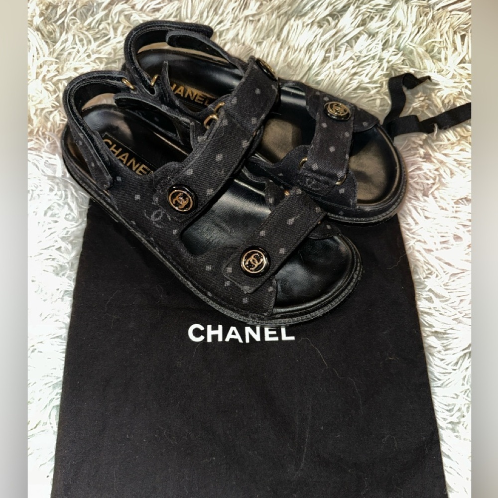 Chanel Dad Sandals CC Logo in Black Denim Size 39 - Picture 2 of 16